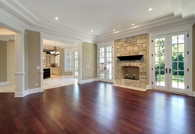 gleaming wood flooring in renovated space